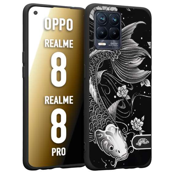 CUSTOMIZZA - Custodia cover nera morbida in tpu compatibile per Oppo Realme 8 - 8 PRO carpa koi black and white bianco a rilievo disegnato tattoo tatuaggio