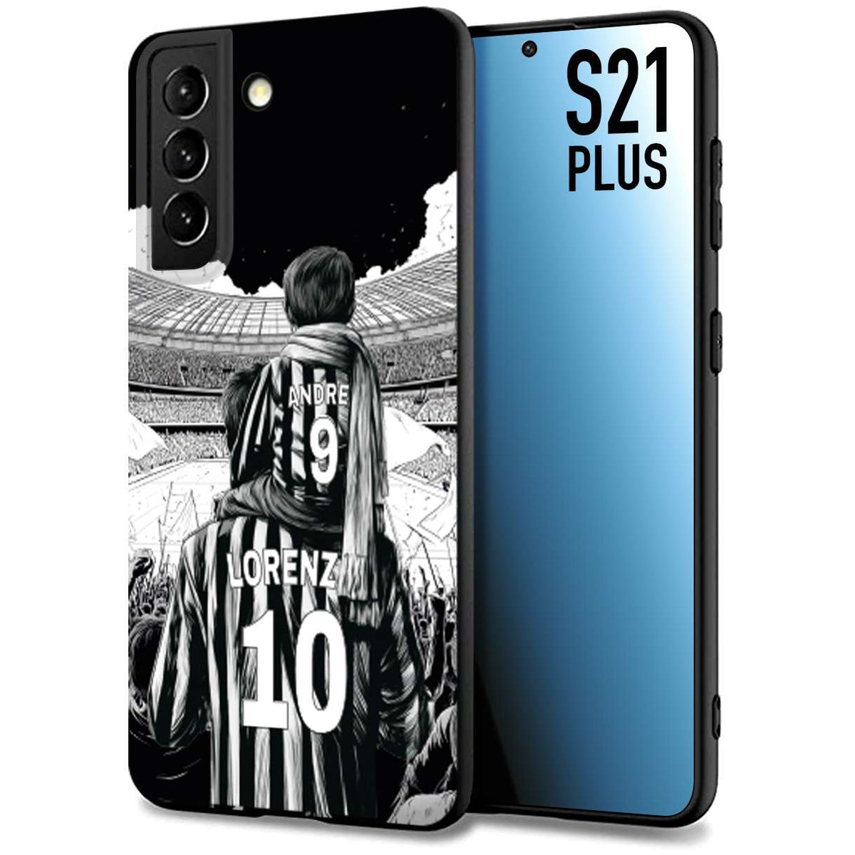 CUSTOMIZZA - Custodia cover nera morbida in tpu compatibile per Samsung S21 PLUS personalizzata calcio football nome e numero calciatori bianconeri bianca e nera