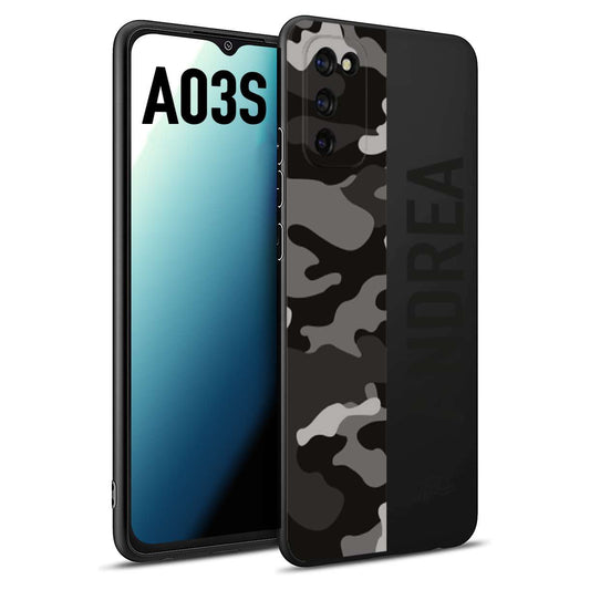 CUSTOMIZZA - Custodia cover nera morbida in tpu compatibile per Samsung A03S camouflage mimetico militare personalizzata nome