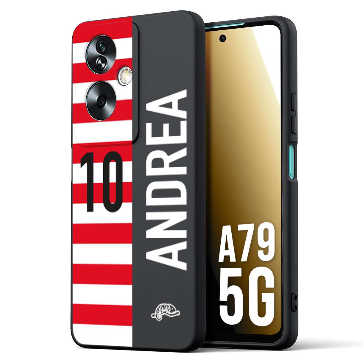 CUSTOMIZZA - Custodia cover nera morbida in tpu compatibile per Oppo A79 5G personalizzata calcio football nome e numero calciatori bianco rossa