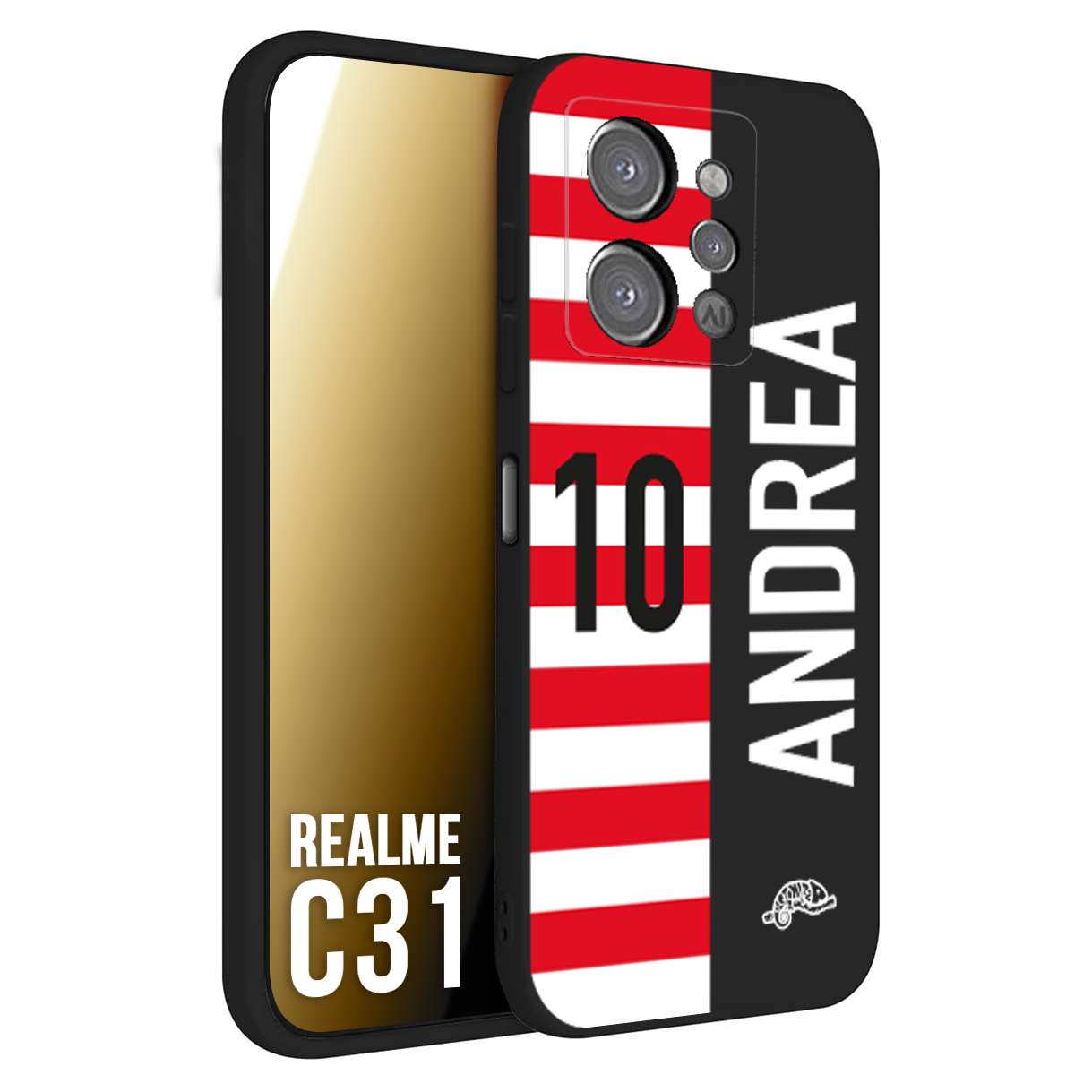 CUSTOMIZZA - Custodia cover nera morbida in tpu compatibile per Oppo Realme C31 personalizzata calcio football nome e numero calciatori bianco rossa