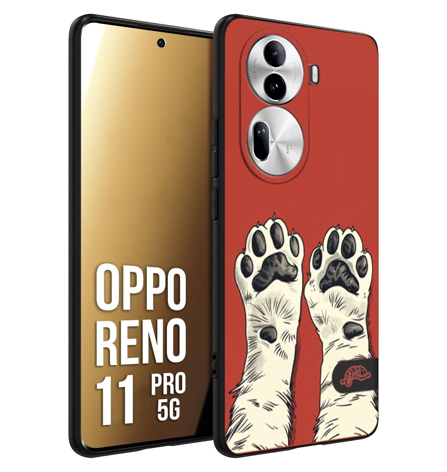CUSTOMIZZA - Custodia cover nera morbida in tpu compatibile per Oppo Reno 11 PRO 5G zampe di gatto cat paws rossa red disegnata fumetto cartoon