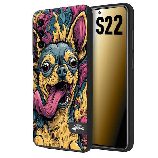 CUSTOMIZZA - Custodia cover nera morbida in tpu compatibile per Samsung S22 Chihuahua illustrazione cane pop art cane street art cartone animato