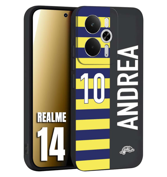 CUSTOMIZZA - Custodia cover nera morbida in tpu compatibile per Realme 14 5G personalizzata calcio football nome e numero calciatori giallo blu