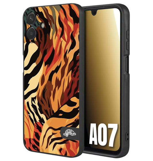 CUSTOMIZZA - Custodia cover nera morbida in tpu compatibile per Samsung A07 leopardato maculato tigrato tiger colorata gialla rossa arancio