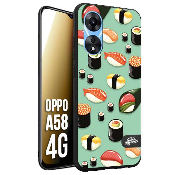 CUSTOMIZZA - Custodia cover nera morbida in tpu compatibile per Oppo A58 4G sushi disegni giapponese nighiri acquamarina verde