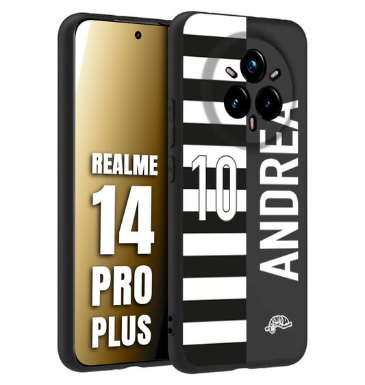 CUSTOMIZZA - Custodia cover nera morbida in tpu compatibile per Realme 14 PRO PLUS personalizzata calcio football nome e numero calciatori bianconera