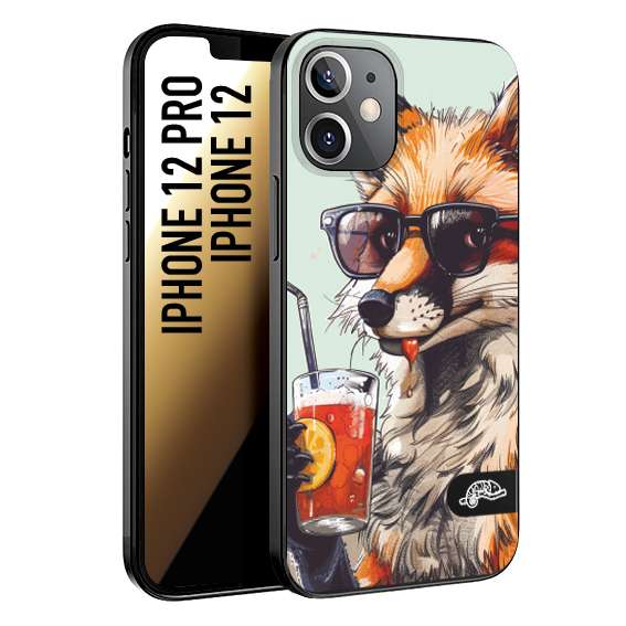 CUSTOMIZZA - Custodia cover nera morbida in tpu compatibile per iPhone 12 - 12 PRO estate disegnata cocktails animali simpatici fox volpe negroni