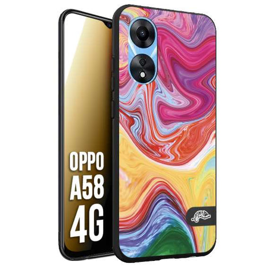 CUSTOMIZZA - Custodia cover nera morbida in tpu compatibile per Oppo A58 4G colorata fantasia vortice marmo onde verde fucsia gialla