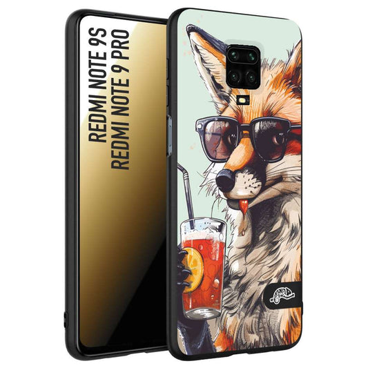 CUSTOMIZZA - Custodia cover nera morbida in tpu compatibile per Xiaomi Redmi Note 9S - Note 9 PRO estate disegnata cocktails animali simpatici fox volpe negroni