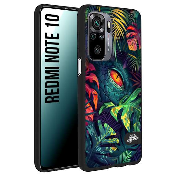 CUSTOMIZZA - Custodia cover nera morbida in tpu compatibile per Xiaomi Redmi Note 10 animali color giungla tropicale occhio di coccodrillo alligatore disegnato