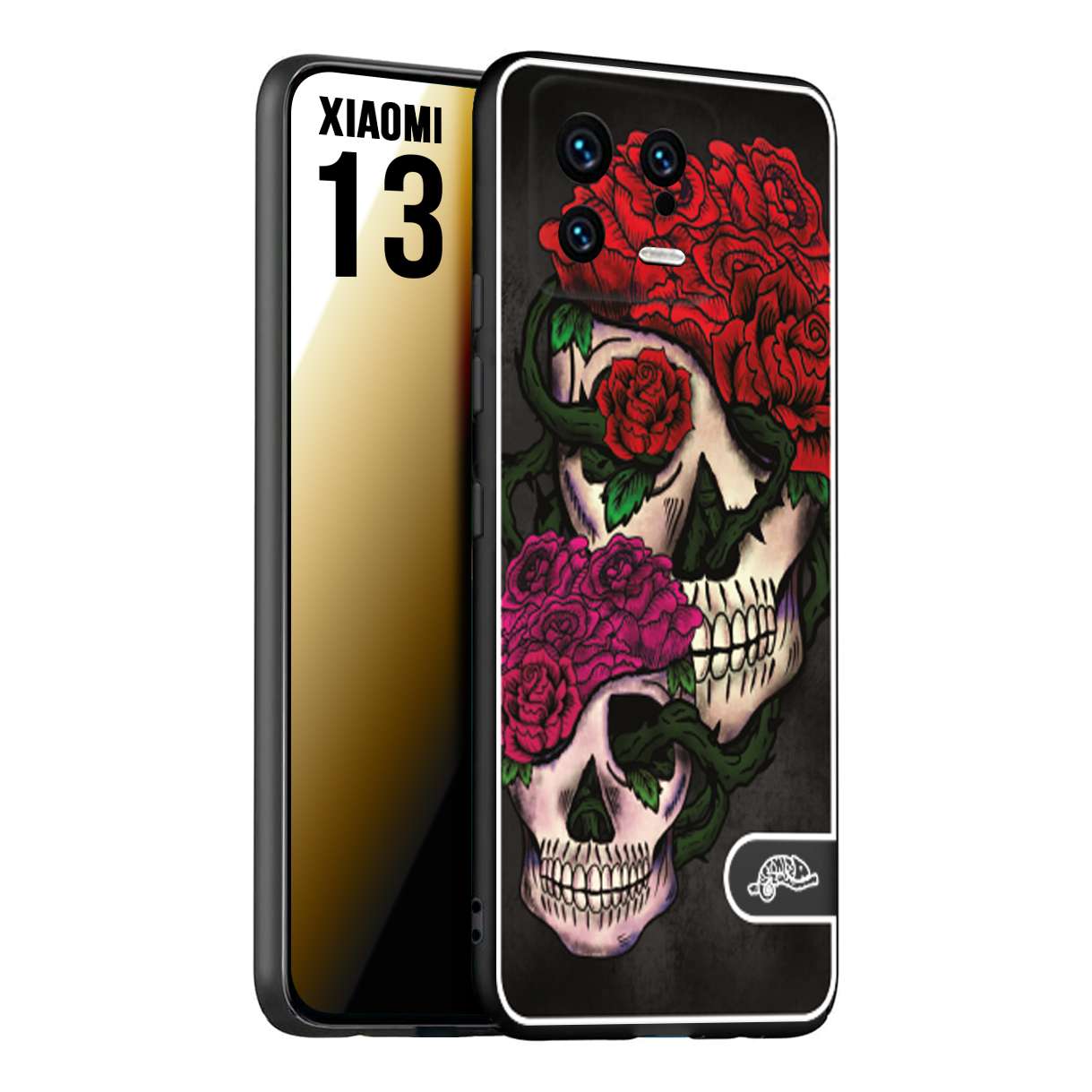 CUSTOMIZZA - Custodia cover nera morbida in tpu compatibile per Xiaomi 13 teschi e rose rosse fucsia skull and roses