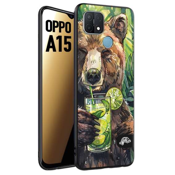 CUSTOMIZZA - Custodia cover nera morbida in tpu compatibile per Oppo A15 estate disegnata cocktails animali simpatici orso bear negroni