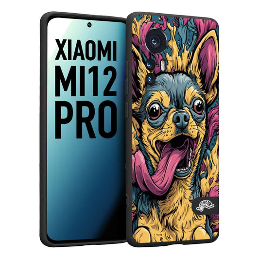 CUSTOMIZZA - Custodia cover nera morbida in tpu compatibile per Xiaomi 12 PRO Chihuahua illustrazione cane pop art cane street art cartone animato