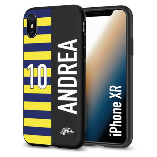 CUSTOMIZZA - Custodia cover nera morbida in tpu compatibile per iPhone Xr personalizzata calcio football nome e numero calciatori giallo blu