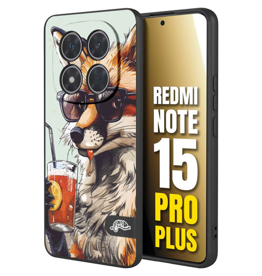 CUSTOMIZZA - Custodia cover nera morbida in tpu compatibile per Xiaomi Redmi Note 15 PRO PLUS estate disegnata cocktails animali simpatici fox volpe negroni