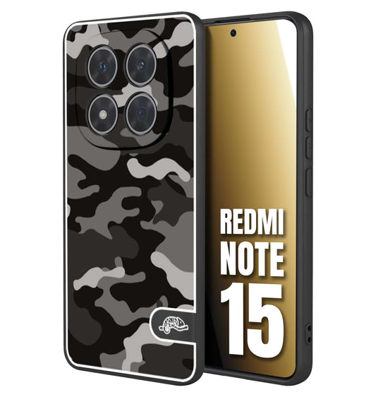 CUSTOMIZZA - Custodia cover nera morbida in tpu compatibile per Xiaomi Redmi Note 15 camouflage mimetico militare nero black grigio