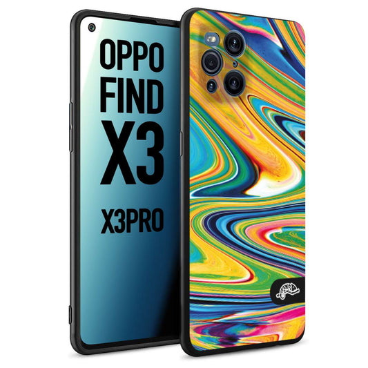 CUSTOMIZZA - Custodia cover nera morbida in tpu compatibile per Oppo Find X3 - Find X3 Pro 5G colorata fantasia vortice marmo arcobaleno gialla verde blu