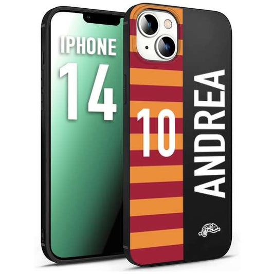 CUSTOMIZZA - Custodia cover nera morbida in tpu compatibile per iPhone 14 personalizzata calcio football nome e numero calciatori giallo rossi