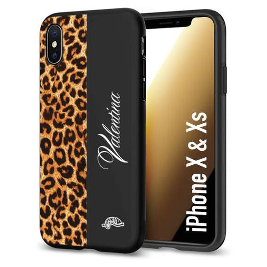 CUSTOMIZZA - Custodia cover nera morbida in tpu compatibile per iPhone X - Xs custom nome scritta leopardato maculato donna marrone leopard