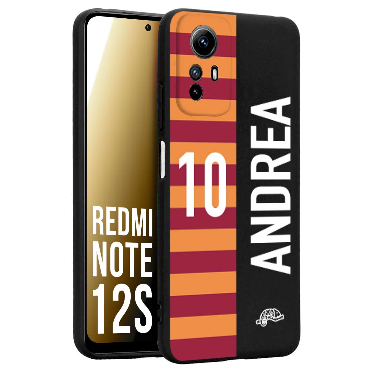 CUSTOMIZZA - Custodia cover nera morbida in tpu compatibile per Xiaomi Redmi Note 12S personalizzata calcio football nome e numero calciatori giallo rossi