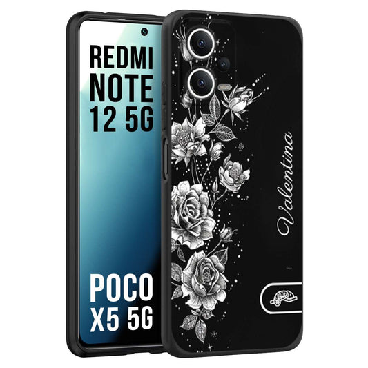 CUSTOMIZZA - Custodia cover nera morbida in tpu compatibile per Xiaomi Redmi Note 12 5G - POCO X5 5G a rilievo soft touch personalizzata nome rose fiori donna