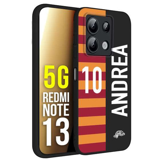 CUSTOMIZZA - Custodia cover nera morbida in tpu compatibile per Xiaomi Redmi Note 13 5G personalizzata calcio football nome e numero calciatori giallo rossi