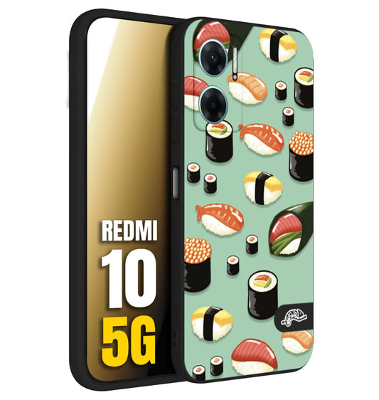 CUSTOMIZZA - Custodia cover nera morbida in tpu compatibile per Xiaomi Redmi 10 5G sushi disegni giapponese nighiri acquamarina verde