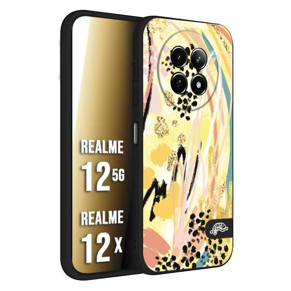 CUSTOMIZZA - Custodia cover nera morbida in tpu compatibile per Realme 12 5G - 12X astratti donna flower fantasia estate gialla rosa leopardata