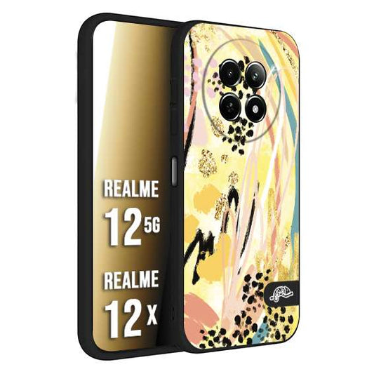 CUSTOMIZZA - Custodia cover nera morbida in tpu compatibile per Realme 12 5G - 12X astratti donna flower fantasia estate gialla rosa leopardata