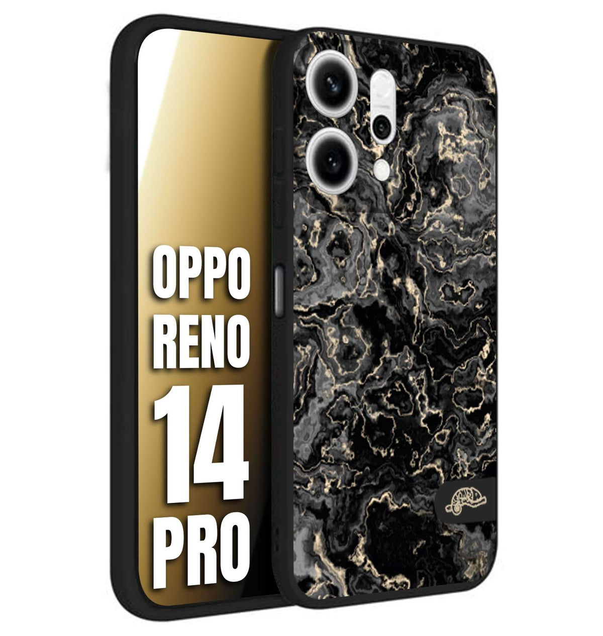 CUSTOMIZZA - Custodia cover nera morbida in tpu compatibile per Oppo Reno 14 PRO effetto marmo marble nero black venature dorato pietra