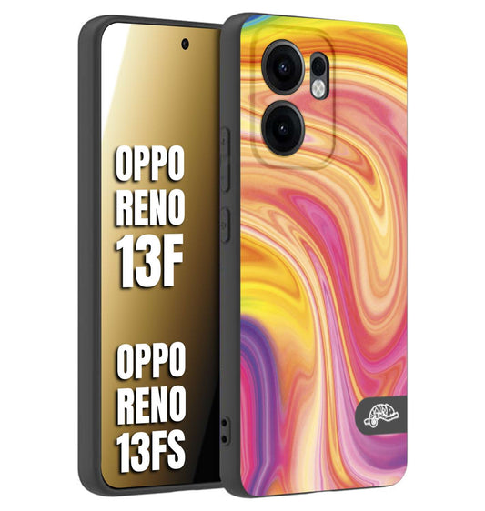 CUSTOMIZZA - Custodia cover nera morbida in tpu compatibile per Oppo Reno 13 F colorata fantasia vortice marmo onde rosa fucsia gialla