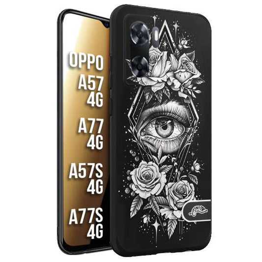 CUSTOMIZZA - Custodia cover nera morbida in tpu compatibile per Oppo A57 - A77 - A57S - A77S (4G) occhio fiori rombo geometrico black and white bianco a rilievo disegnato tattoo tatuaggio