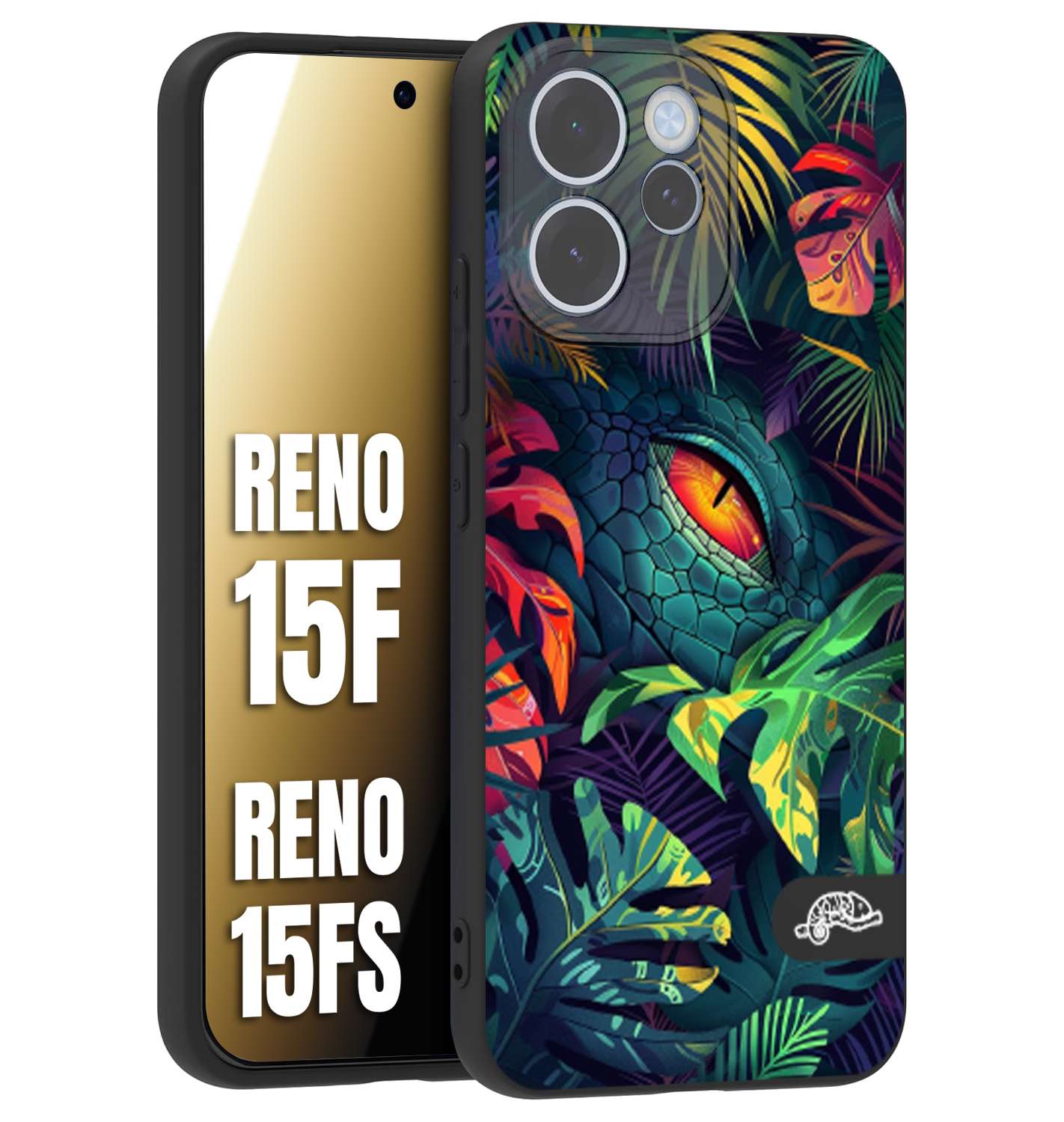 CUSTOMIZZA - Custodia cover nera morbida in tpu compatibile per Oppo Reno 15 F - Reno 15 FS animali color giungla tropicale occhio di coccodrillo alligatore disegnato