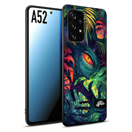 CUSTOMIZZA - Custodia cover nera morbida in tpu compatibile per Samsung A52 animali color giungla tropicale occhio di coccodrillo alligatore disegnato