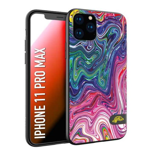 CUSTOMIZZA - Custodia cover nera morbida in tpu compatibile per iPhone 11 PRO MAX colorata fantasia vortice marmo arcobaleno rosa blu fucsia