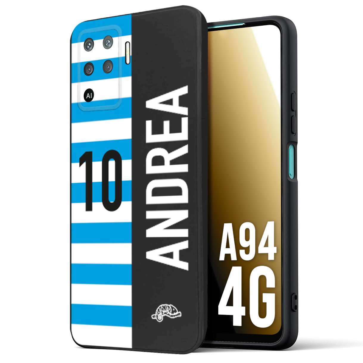 CUSTOMIZZA - Custodia cover nera morbida in tpu compatibile per Oppo A94 4G personalizzata calcio football nome e numero calciatori biancazzurri