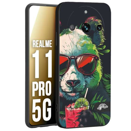 CUSTOMIZZA - Custodia cover nera morbida in tpu compatibile per Oppo Realme 11 PRO 5G estate disegnata cocktails animali simpatici panda mojito