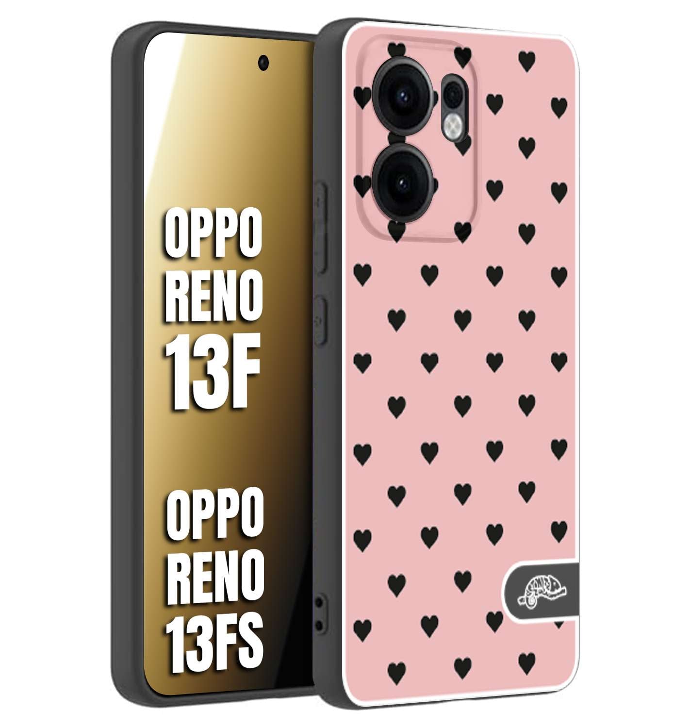 CUSTOMIZZA - Custodia cover nera morbida in tpu compatibile per Oppo Reno 13 F cuori pois rosa donna pin up vintage