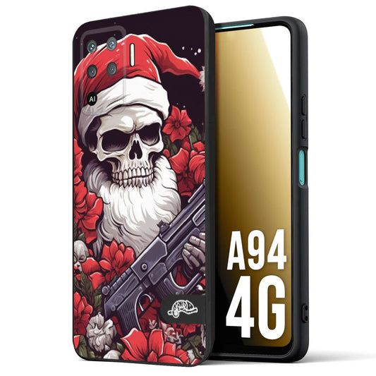 CUSTOMIZZA - Custodia cover nera morbida in tpu compatibile per Oppo A94 4G teschio natale santa claus fiori tattoo disegnato