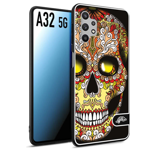 CUSTOMIZZA - Custodia cover nera morbida in tpu compatibile per Samsung A32 5G teschio messicano Mexican skull giallo rosso arancio