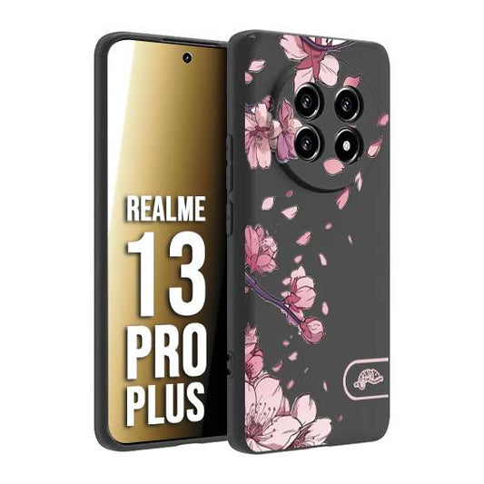 CUSTOMIZZA - Custodia cover nera morbida in tpu compatibile per Realme 13 PRO PLUS giapponese fiori di ciliegio in fiore a rilievo disegnata tattoo