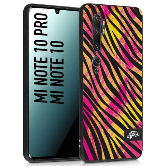 CUSTOMIZZA - Custodia cover nera morbida in tpu compatibile per Xiaomi Mi Note 10 - Mi Note 10 Pro zebrata maculata a rilievo soft touch donna fucsia gialla