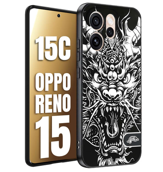 CUSTOMIZZA - Custodia cover nera morbida in tpu compatibile per Oppo Reno 15 - Reno 15Cdrago black and white bianco a rilievo disegnato tattoo tatuaggio