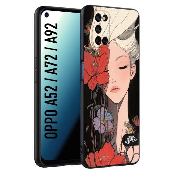 CUSTOMIZZA - Custodia cover nera morbida in tpu compatibile per Oppo A52 - A72 - A92 woman flower Fantasia Floreale Design Donna e Fiori, Retro Artistico
