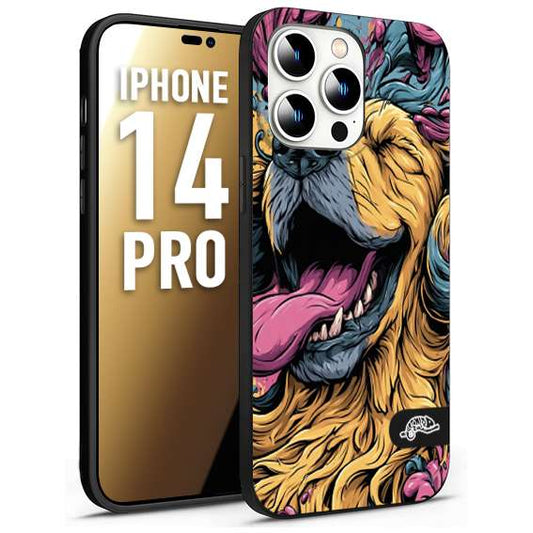 CUSTOMIZZA - Custodia cover nera morbida in tpu compatibile per iPhone 14 PRO Golden Retriever illustrazione cane pop art cane street art cartone animato