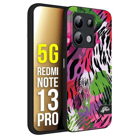 CUSTOMIZZA - Custodia cover nera morbida in tpu compatibile per Xiaomi Redmi Note 13 PRO 5G leopardato tigrato tiger colorata summer color verde fucsia