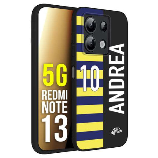 CUSTOMIZZA - Custodia cover nera morbida in tpu compatibile per Xiaomi Redmi Note 13 5G personalizzata calcio football nome e numero calciatori giallo blu