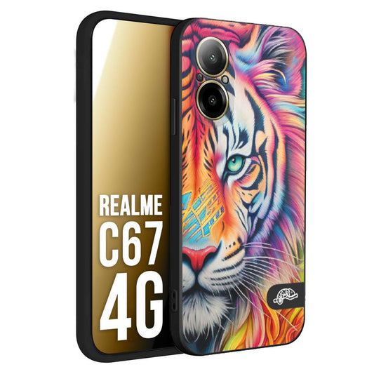 CUSTOMIZZA - Custodia cover nera morbida in tpu compatibile per Oppo C67 4G animali color tigre tiger viso colori vibranti disegnato schizzo