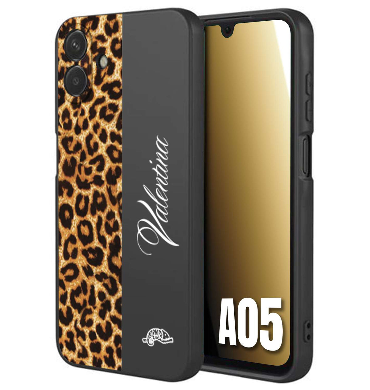 CUSTOMIZZA - Custodia cover nera morbida in tpu compatibile per Samsung A05 custom nome scritta leopardato maculato donna marrone leopard
